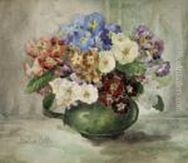 Polyanthus Oil Painting by Winifred Walker