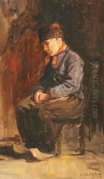 Portrait Of A Seated Peasant Oil Painting by David Birdsey Walkley