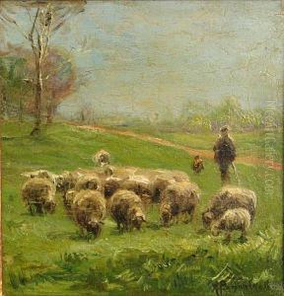 Grazing Sheep Oil Painting by Bryan A. Wall