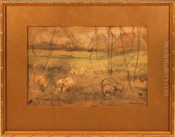 Sheep Grazing Oil Painting by Bryan A. Wall