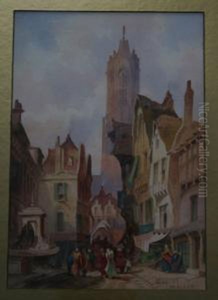 Street Scenes With Figures Wearing Traditional Costume Oil Painting by William Allen Wall