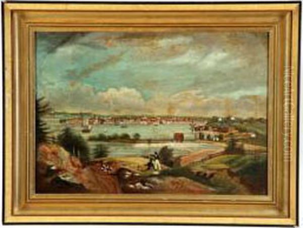 New York From Heights Near Brooklyn Oil Painting by William Guy Wall