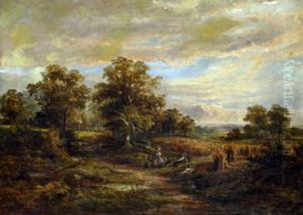 Harvest Time, The Trent Valley Oil Painting by Harry Wallace