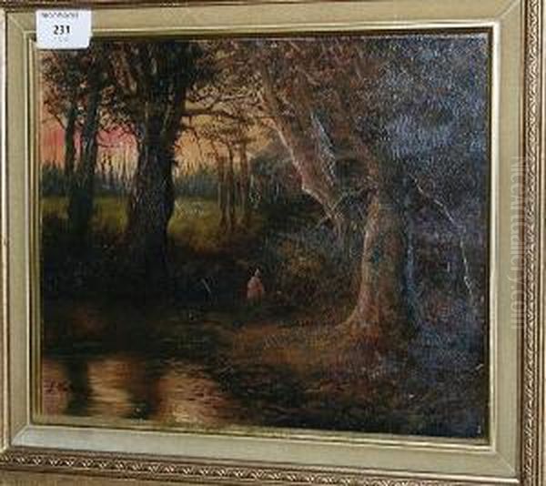 Pair Of Rural Woodland Views Oil Painting by John Wallace