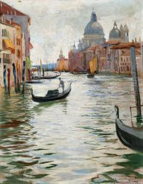 Venetian Canal Scene Oil Painting by Alf, Alfred Wallander