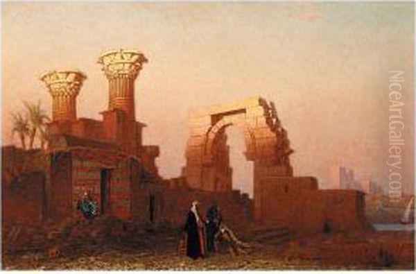 Part Of The Ruins At Philae At Sunset Oil Painting by Frank Waller