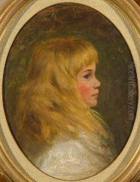 Portrait Of A Young Girl With Long Blondhair Oil Painting by Mary Lemon Waller