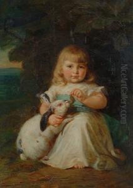 A Little Girl With A Pet Rabbit Oil Painting by Mary Lemon Waller