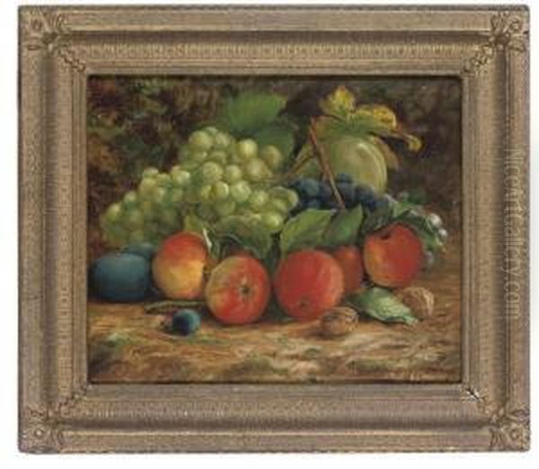 Apples, Grapes, Plums And Walnuts On A Bank Oil Painting by Thomas Waller