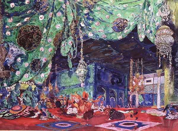 Set design for 'Scheherazade' Oil Painting by Leon Samoilovitch Bakst