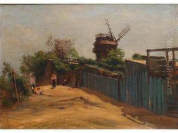 Moulin A Montmartre Oil Painting by Albert Charles Wallet