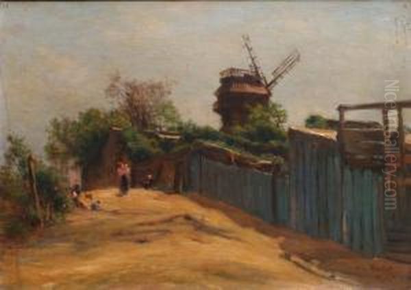 Moulin A Montmartre Oil Painting by Albert Charles Wallet