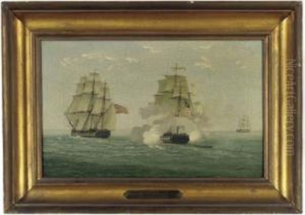 Battle Between The (u.s.s.) Constitution And The Guerriere Oil Painting by Joseph Frederick Wallet Des Barres