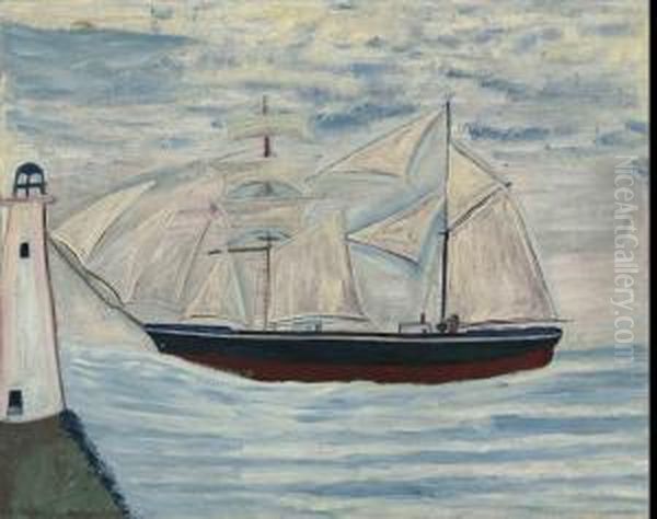 Boat And Lighthouse Oil Painting by Alfred Wallis