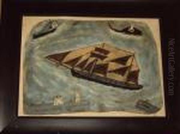 Ships In A Harbour By A Lighthouse, Together With Another Similar Oil Painting by Alfred Wallis