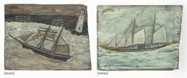 Fishing Boat By A Lighthouse Oil Painting by Alfred Wallis