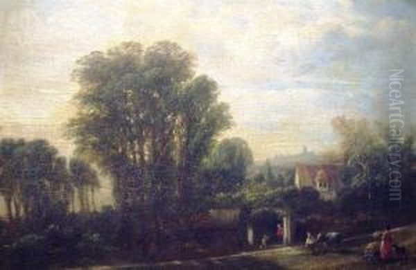 Stubborn Donkey And Figures By A Cottage Oil Painting by Henry Wallis