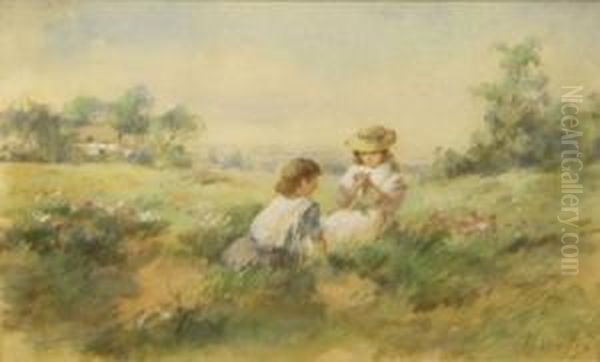 Two Children Picking Wild Flowers In A
Meadow Oil Painting by Henry Wallis