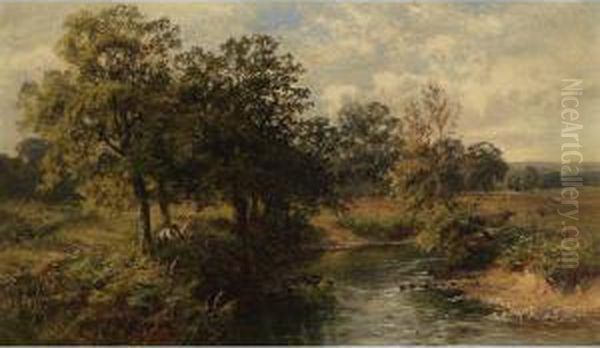 In The Meadows Nr. Wonham Mill, Surrey Oil Painting by Walter Wallis