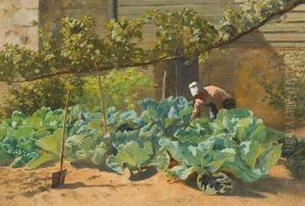 Tending The Cabbage Patch Oil Painting by Walter Wallis