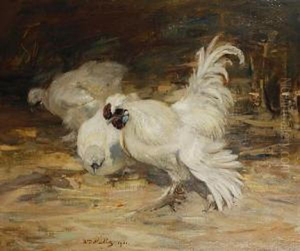 Silky Bantams In A Farmyard Oil Painting by William Walls