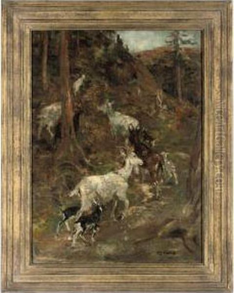 Goats In A Mountainous Landscape Oil Painting by William Walls