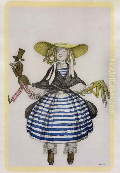 Costume for the Puppet Girl, from La Boutique Fantastique, 1917 Oil Painting by Leon Samoilovitch Bakst