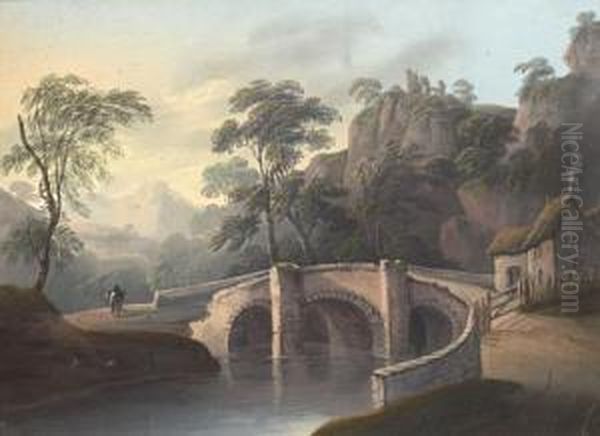 An Old Bridge With Rider Oil Painting by Thomas Walmsley