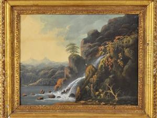 A Cataract By A Lough Oil Painting by Thomas Walmsley