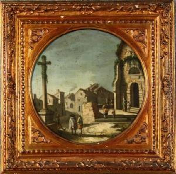 Capriccio Con Architetture E Personaggi' Oil Painting by Goffredo, Gottfried Wals