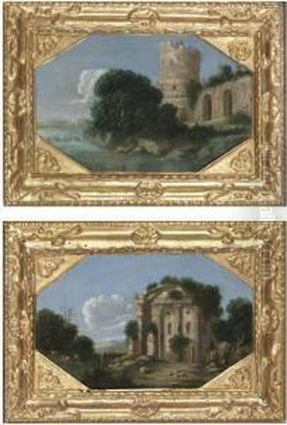 An Italianate Landscape Oil Painting by Goffredo, Gottfried Wals