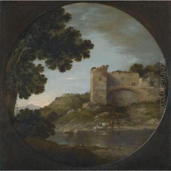 An Italianate River Landscape With Shepherds Oil Painting by Goffredo, Gottfried Wals