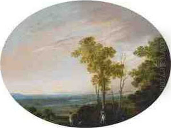 Extensive Landscape With Figures By A Forest Oil Painting by Goffredo, Gottfried Wals