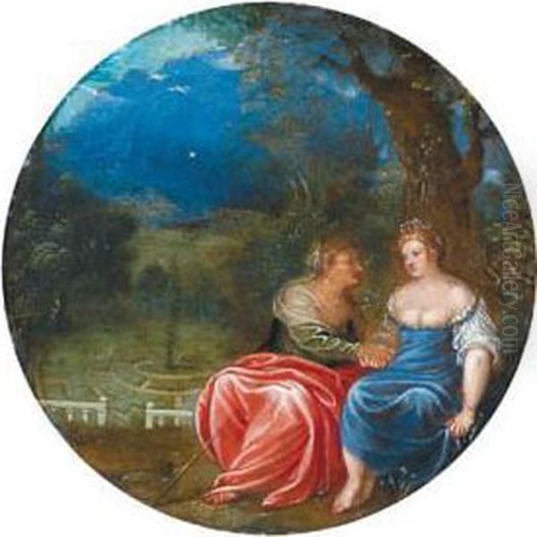 Vertumnio E Pomona In Un Parco Oil Painting by Goffredo, Gottfried Wals