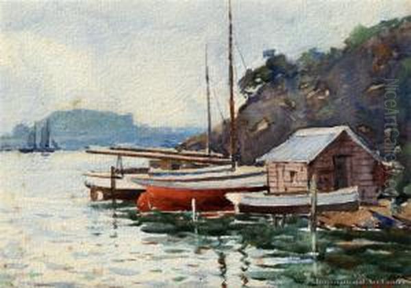 Yachts Moored Oil Painting by Arthur Wilson Walsh