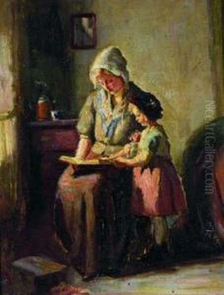 Reading Lesson Oil Painting by Charles E. Waltensperger