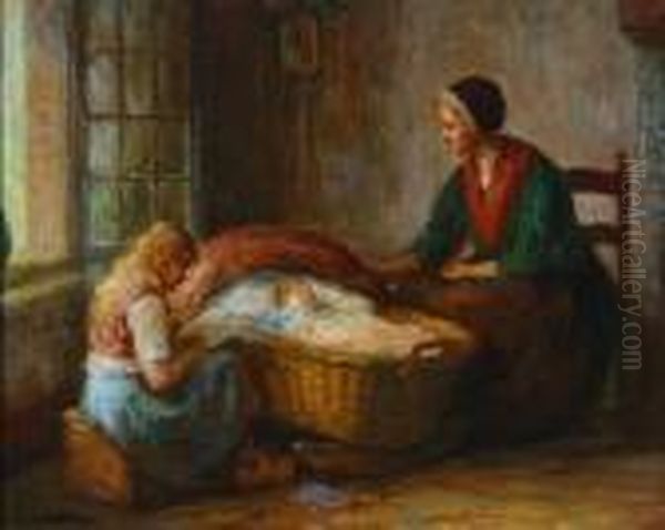 Woman & Children In An Interior S L/l: Charles Waltensperger O/c 20x24 Est:$2000/3000 Provenance: Estate Oil Painting by Charles E. Waltensperger