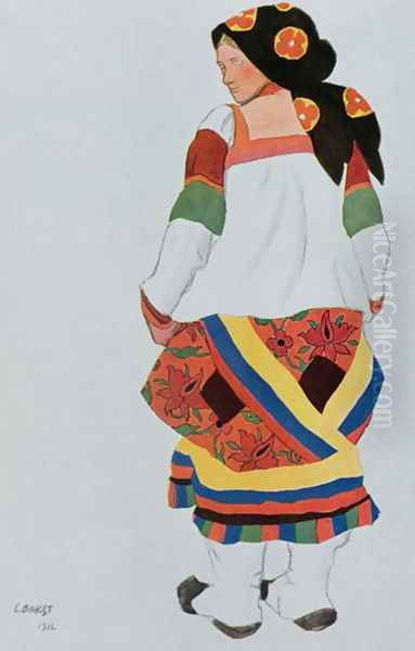 Costume design for a Peasant Girl, 1922 (2) Oil Painting by Leon Samoilovitch Bakst