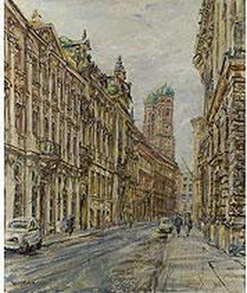 Die Kardinal-faulhaber-strasse In Munchen Mit Blick Auf Die Turme Der
 Frauenkirche Oil Painting by Karl Walter