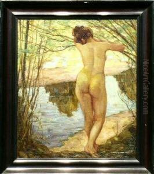 Bather By A Stream Oil Painting by Karl Walter