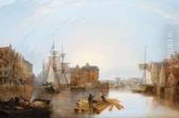 A Sunlit Harbour Oil Painting by Joseph Walter