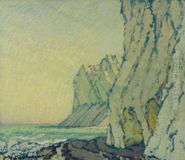 Baltic Sea Cliffs Oil Painting by Johannes Walter-Kurau