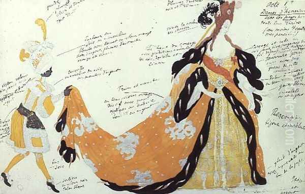 Costume for Lady and her Page, for Diaghilev ballet Oil Painting by Leon Samoilovitch Bakst