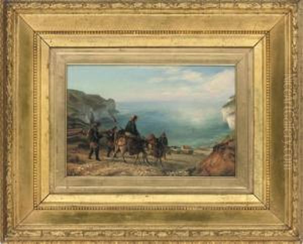 Fishermen On A Path Overlooking Flamboro' Head, Yorkshire Oil Painting by Joseph Walters