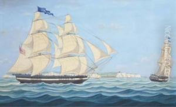 The Homeward-bound Brig Commerce, Under Full Sail, Depicted In Two Positions Off Dover Oil Painting by Miles Walters