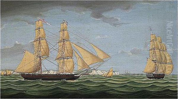 The Brig 'betsy Sofia' Of London In Two Positions Off Dover Oil Painting by Miles Walters