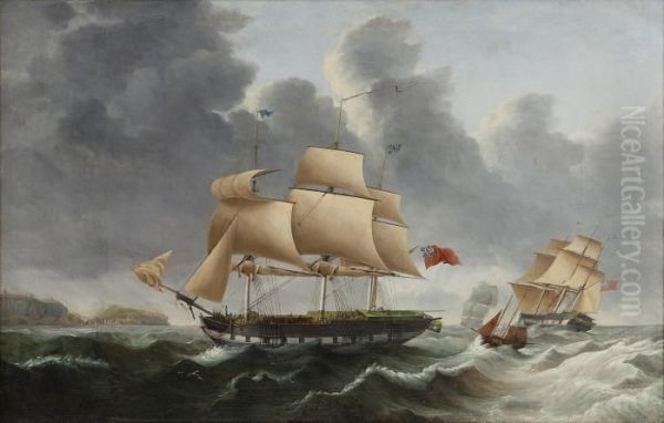 Shipping Off The Coast Oil Painting by Samuel Walters