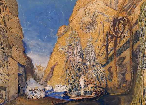 Stage set for the 'Dieu Bleu' Oil Painting by Leon Samoilovitch Bakst