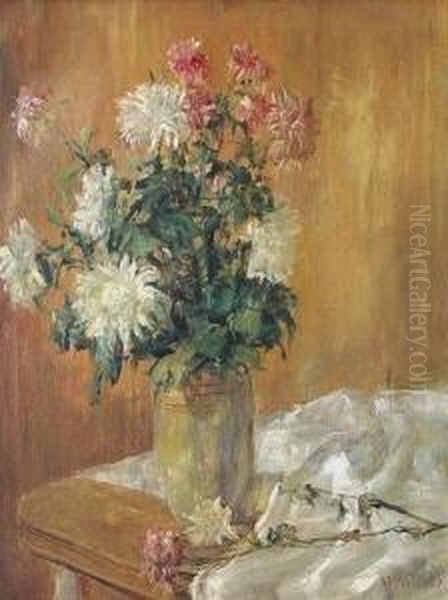 Chrysanthemen In Einer Vase Oil Painting by Carl Walther