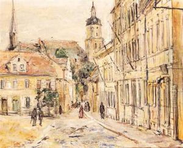 Figures On A Continental Street Oil Painting by Carl Walther